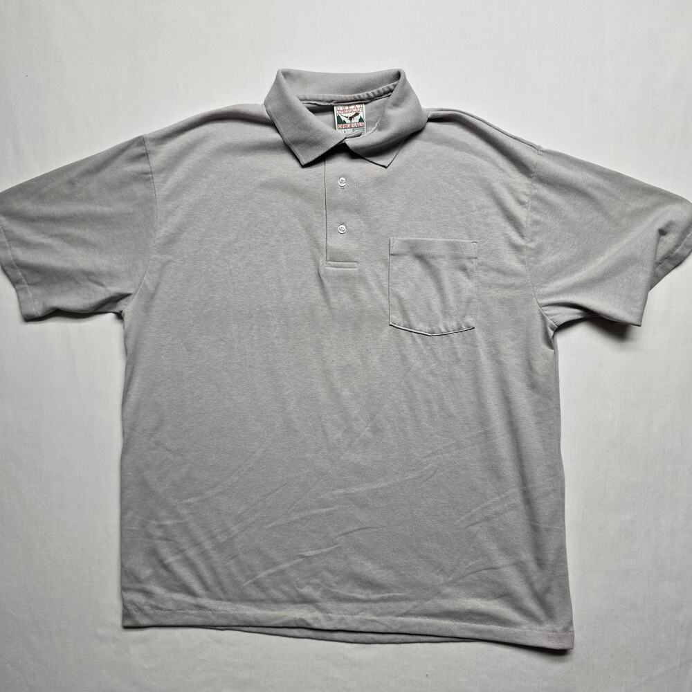 Vintage Great American Originals Polo Mens L Gray Pocket Blank Casual Shirt
